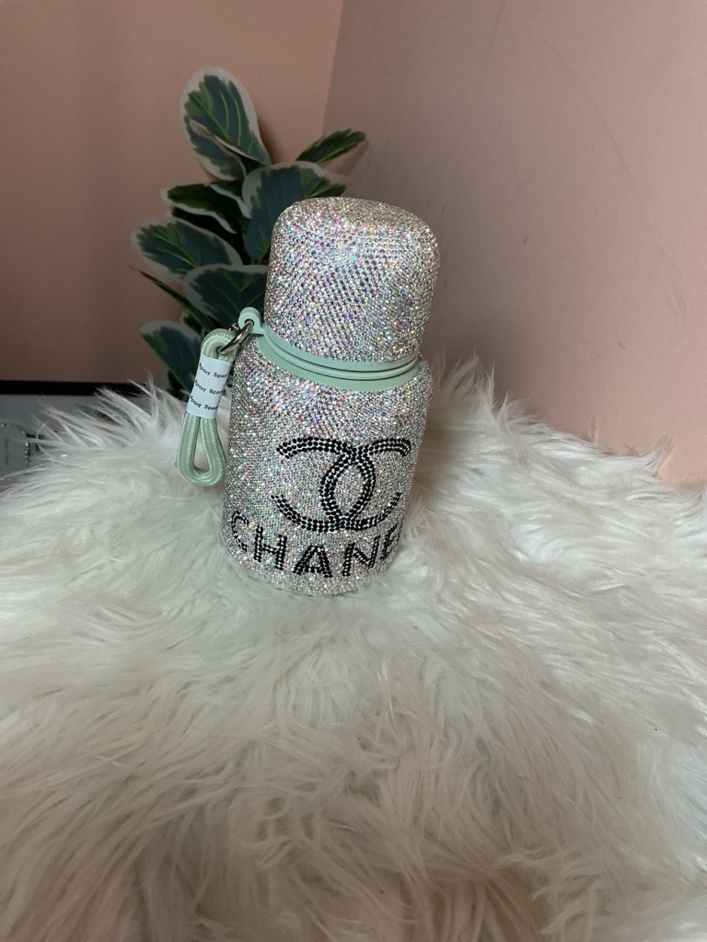 Sparkling Crystal Embellished Water Bottle with Black Logo - Picture 2 of 5